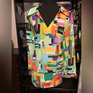 Size 3X colorful semi sheer blouse